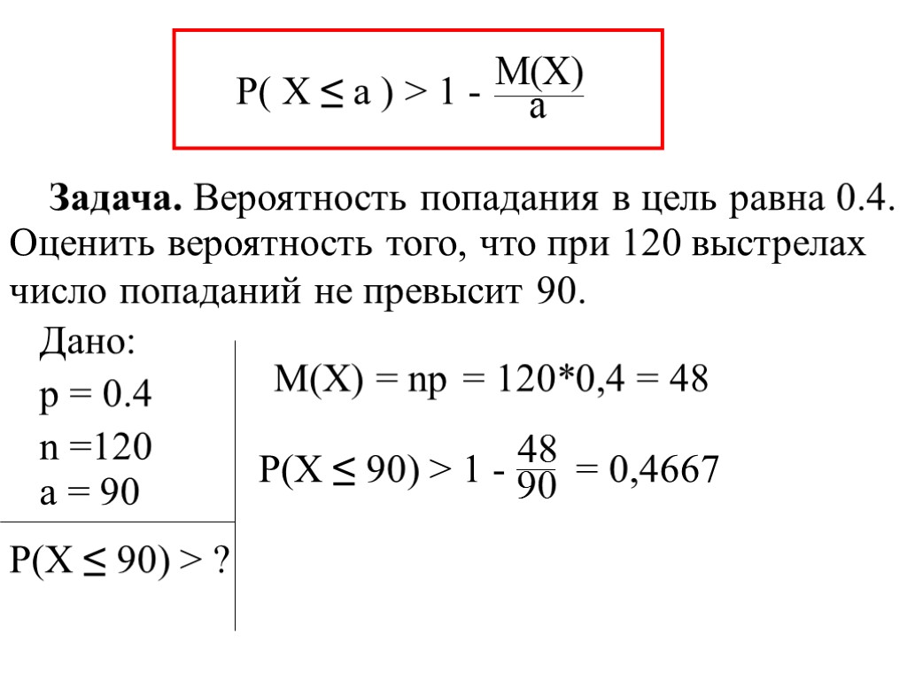 P( X ≤ a ) > 1 - Задача. Вероятность попадания в цель равна